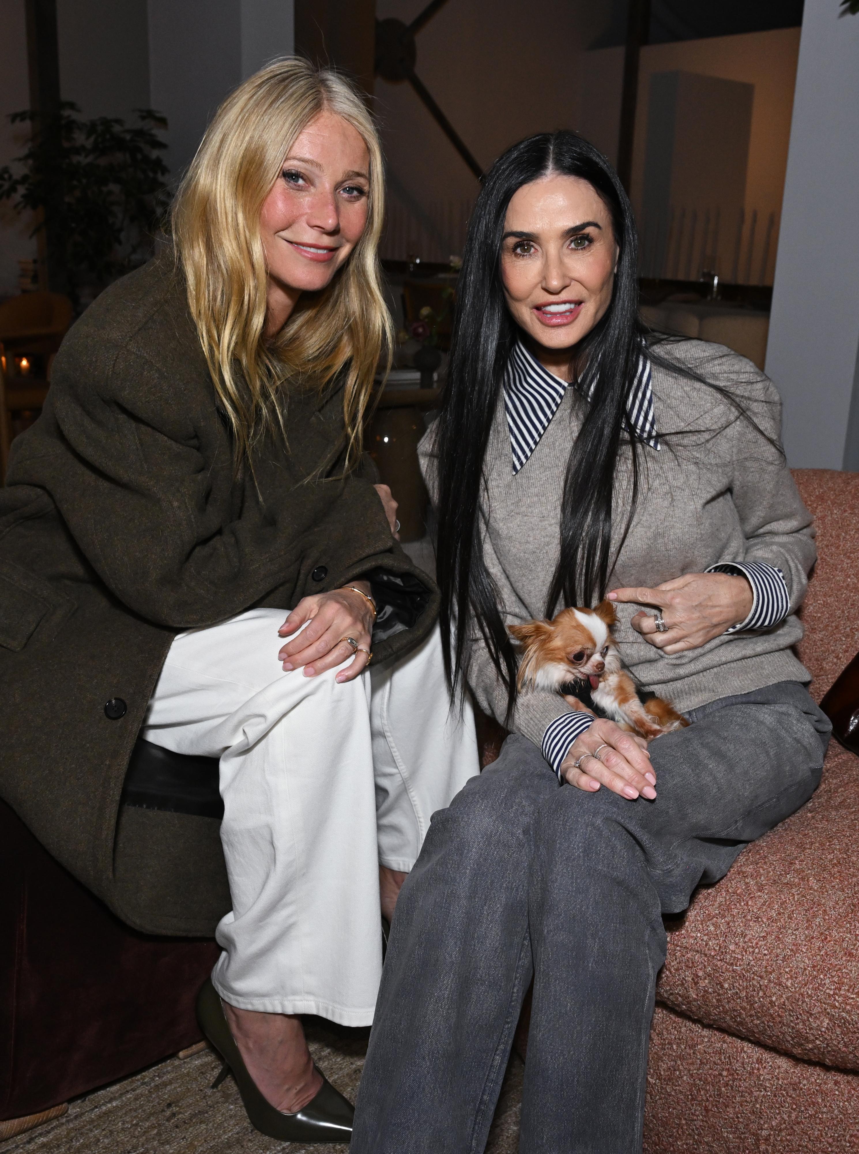 Gwyneth Paltrow, Demi Moore at the Brigette Romanek for Crate & Barrel Launch Dinner at Romanek Design Studio on February 20, 2025 in Hollywood, California.