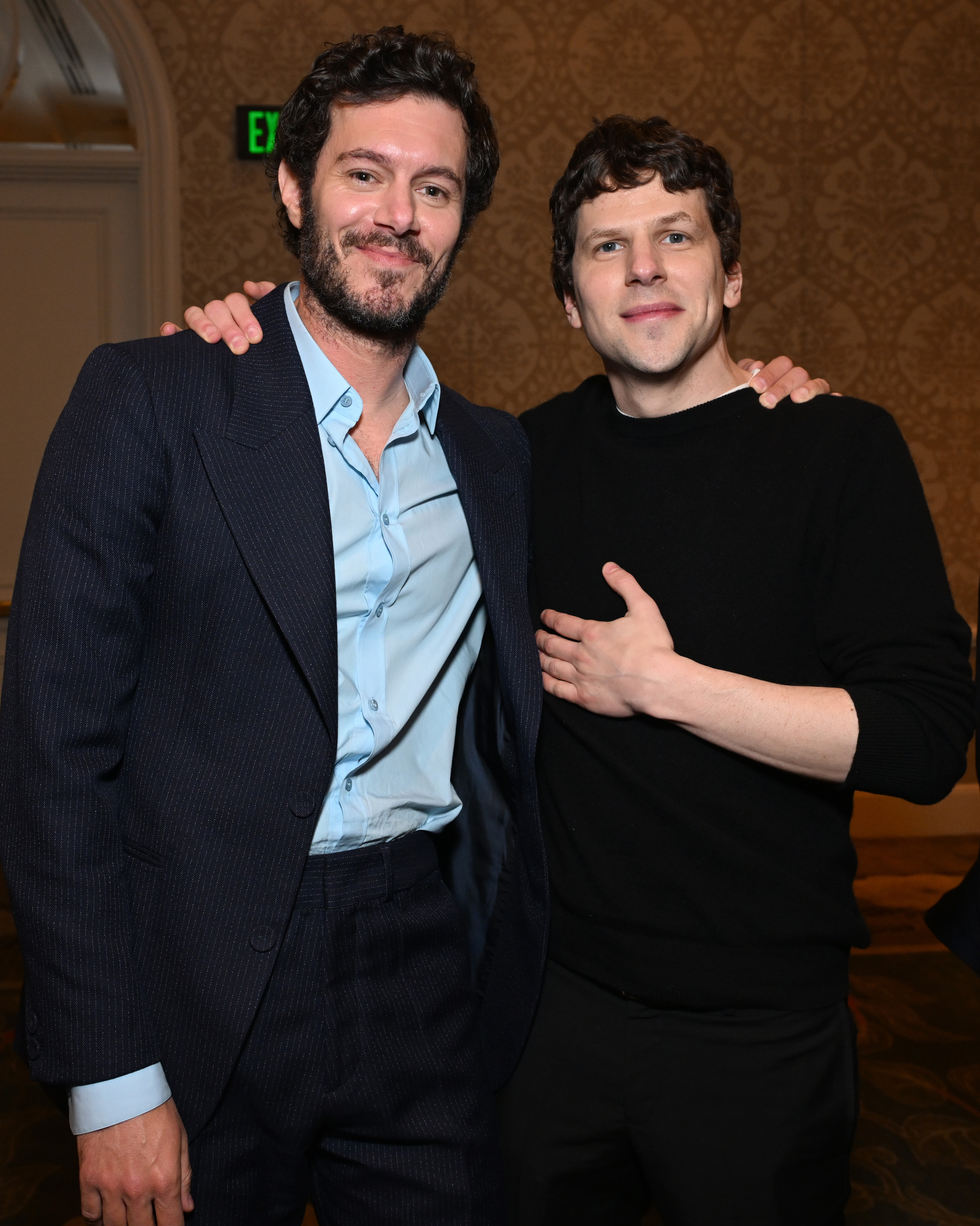 LOS ANGELES, CALIFORNIA - FEBRUARY 06: (L-R) Adam Brody and Jesse Eisenberg attend the AFI Awards at Four Seasons Hotel Los Angeles at Beverly Hills on February 06, 2025 in Los Angeles, California.  (Photo by Michael Kovac/Getty Images for AFI)