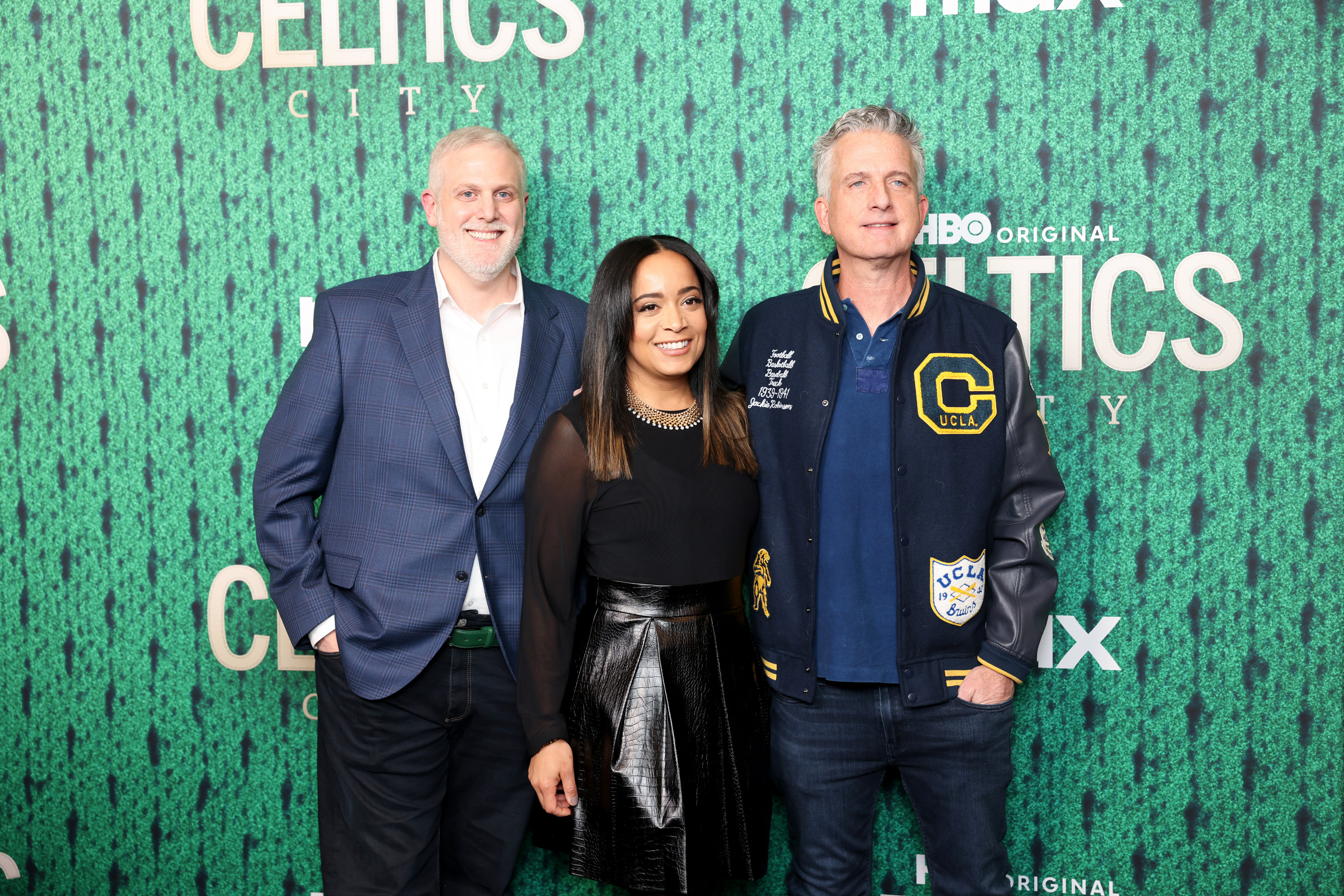 BOSTON, MA - FEBRUARY 21: (L-R) Gabe Honig, Lauren Stowell and Bill Simmons attend the Premiere of HBO Original Documentary Series "Celtics City" on February 21, 2025 in New York City. (Photo by Scott Eisen/Getty Images for HBO)