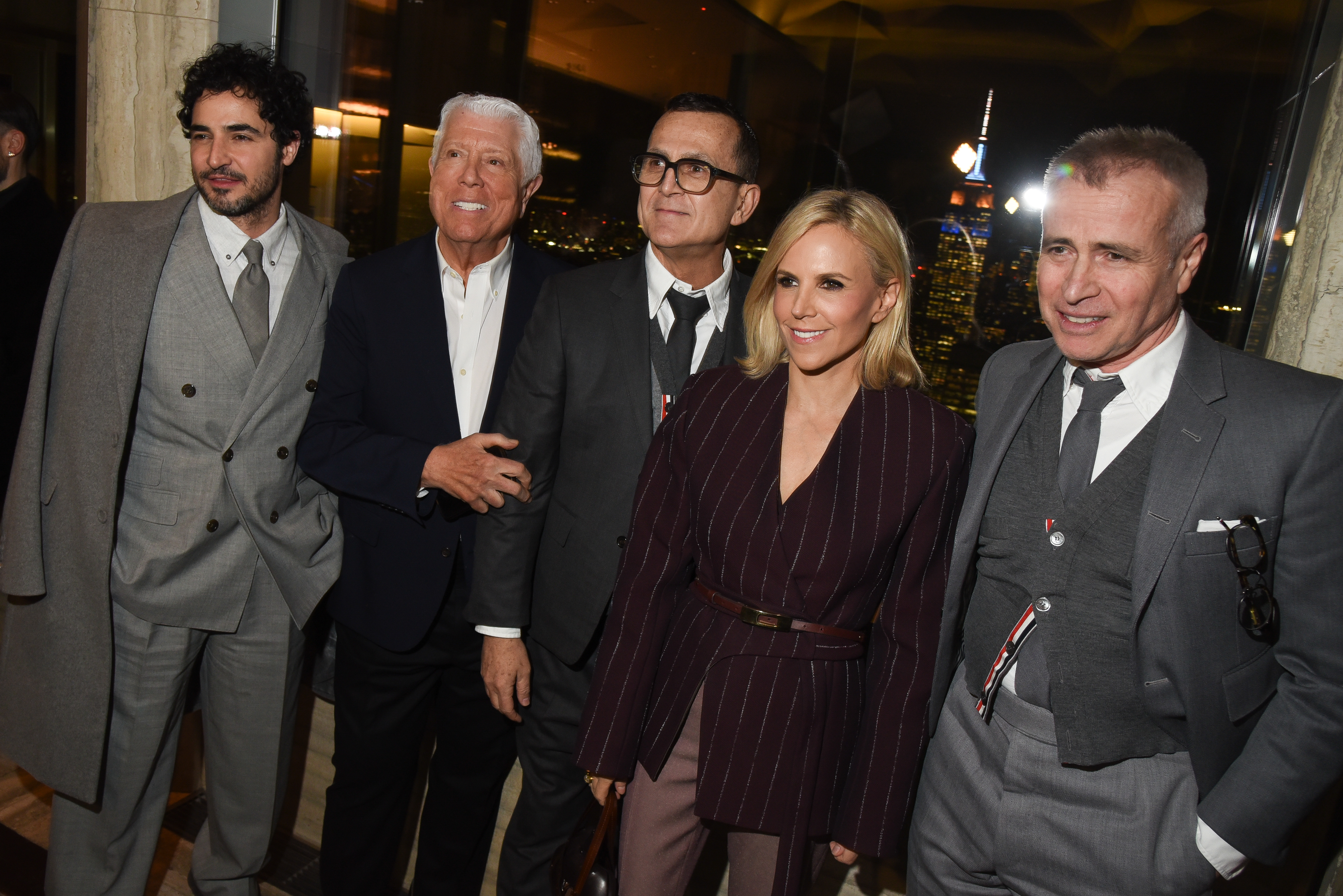 Zac Posen, Dennis Basso, Steven Kolb, Tory Burch, Thom Browne at the CFDA Kickoff Party held at Bar 65 on February 05, 2025 in New York, New York. (Photo by Steve Eichner/WWD via Getty Images)