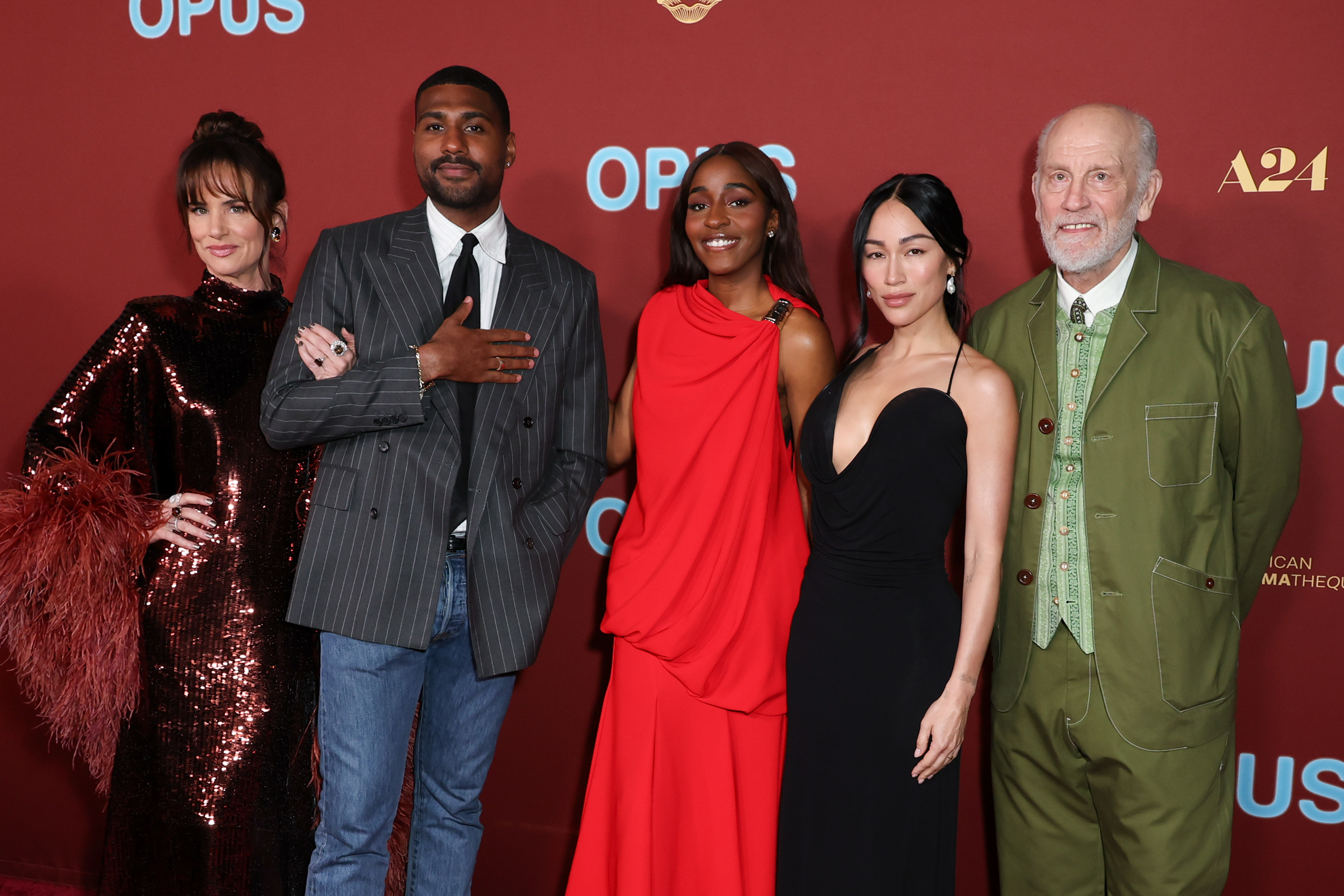 Juliette Lewis, Mark Anthony Green, Ayo Edebiri, Stephanie Suganami, John Malkovich at A24's "Opus" Los Angeles Premiere held at The Egyptian Theatre on February 19, 2025 in Los Angeles, California. (Photo by JC Olivera/Variety via Getty Images)