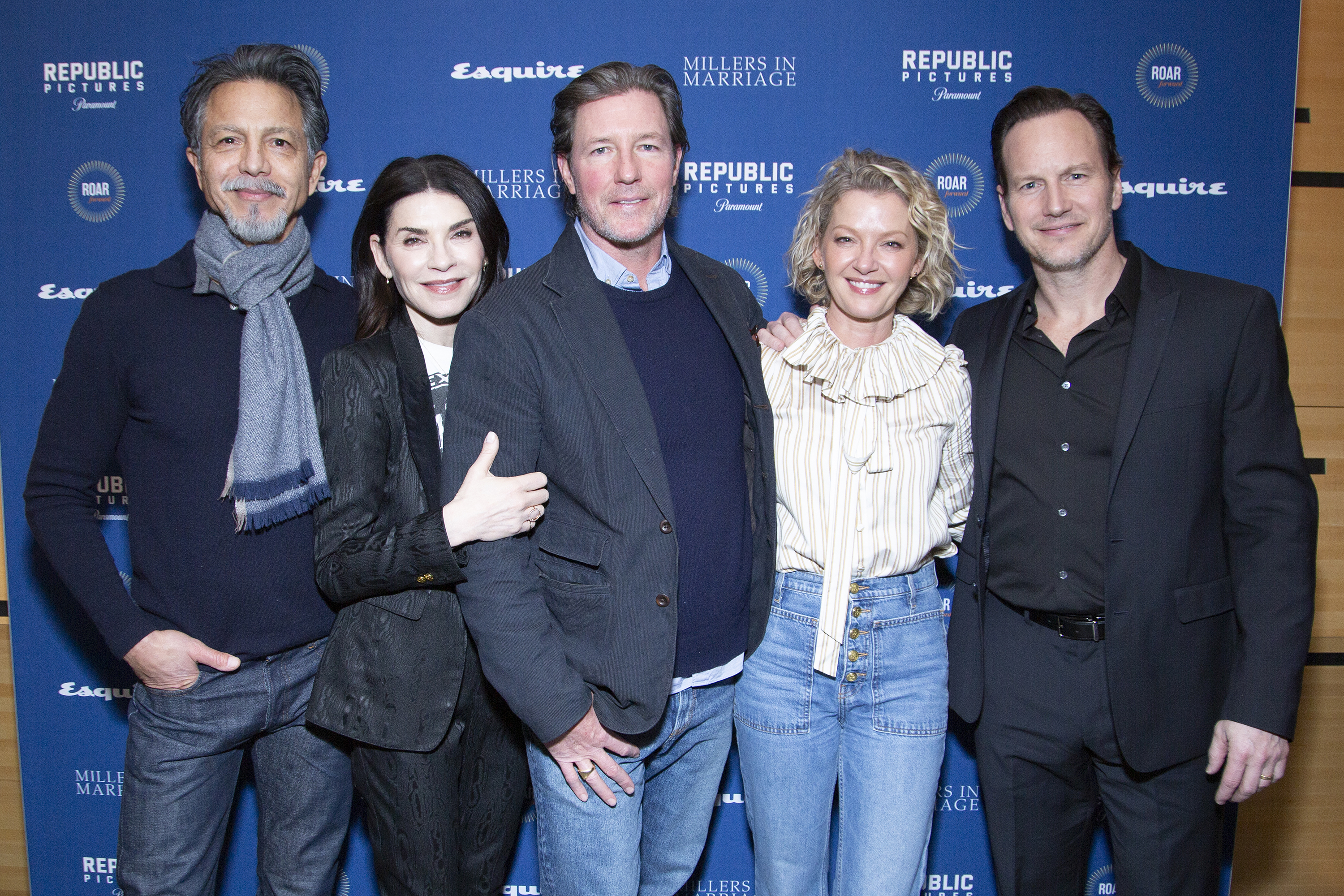 NEW YORK, NEW YORK - FEBRUARY 20: Benjamin Bratt, Julianna Margulies, Edward Burns, Gretchen Mol and Patrick Wilson attend a private screening of 'Millers In Marriage' hosted by ROAR Forward and Esquire at Lincoln Center on February 20, 2025 in New York City. (Photo by Santiago Felipe/Getty Images)