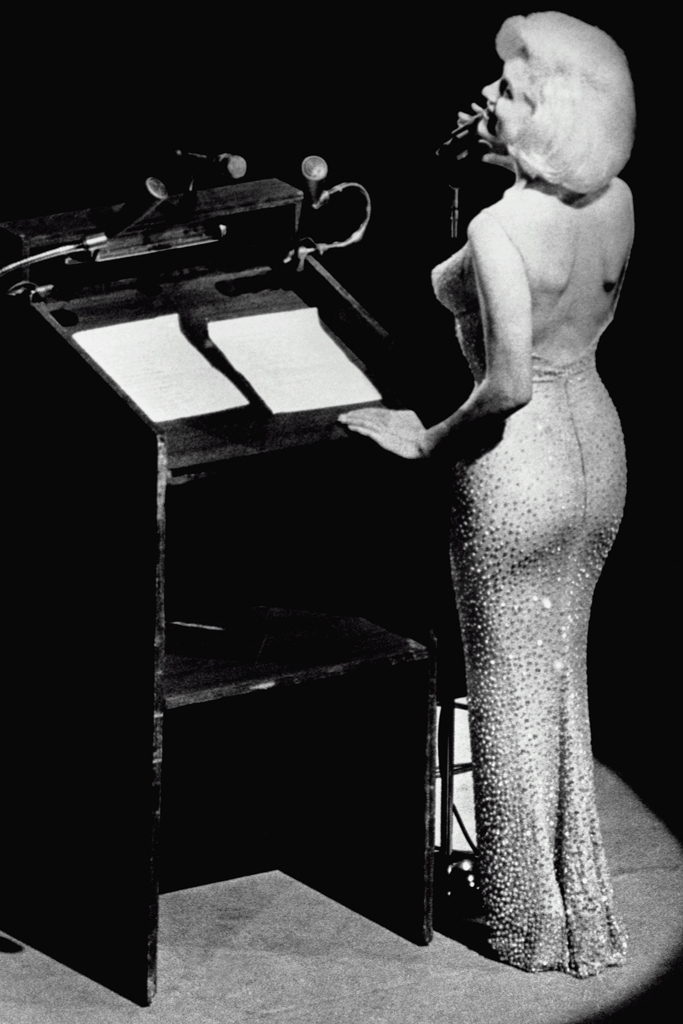 Marilyn Monroe wearing the Jean Louis dress at Madison Square Garden in 1962.