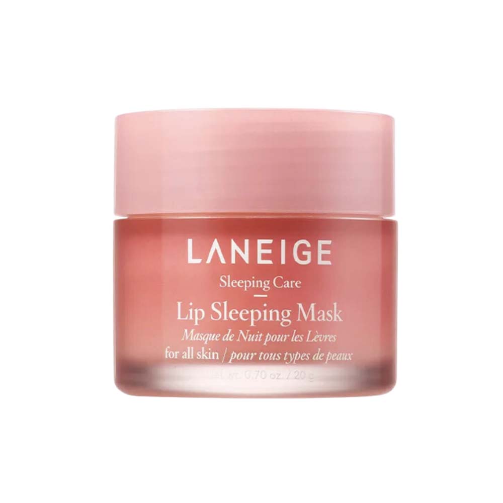 pink lip mask container with white colored words on its front