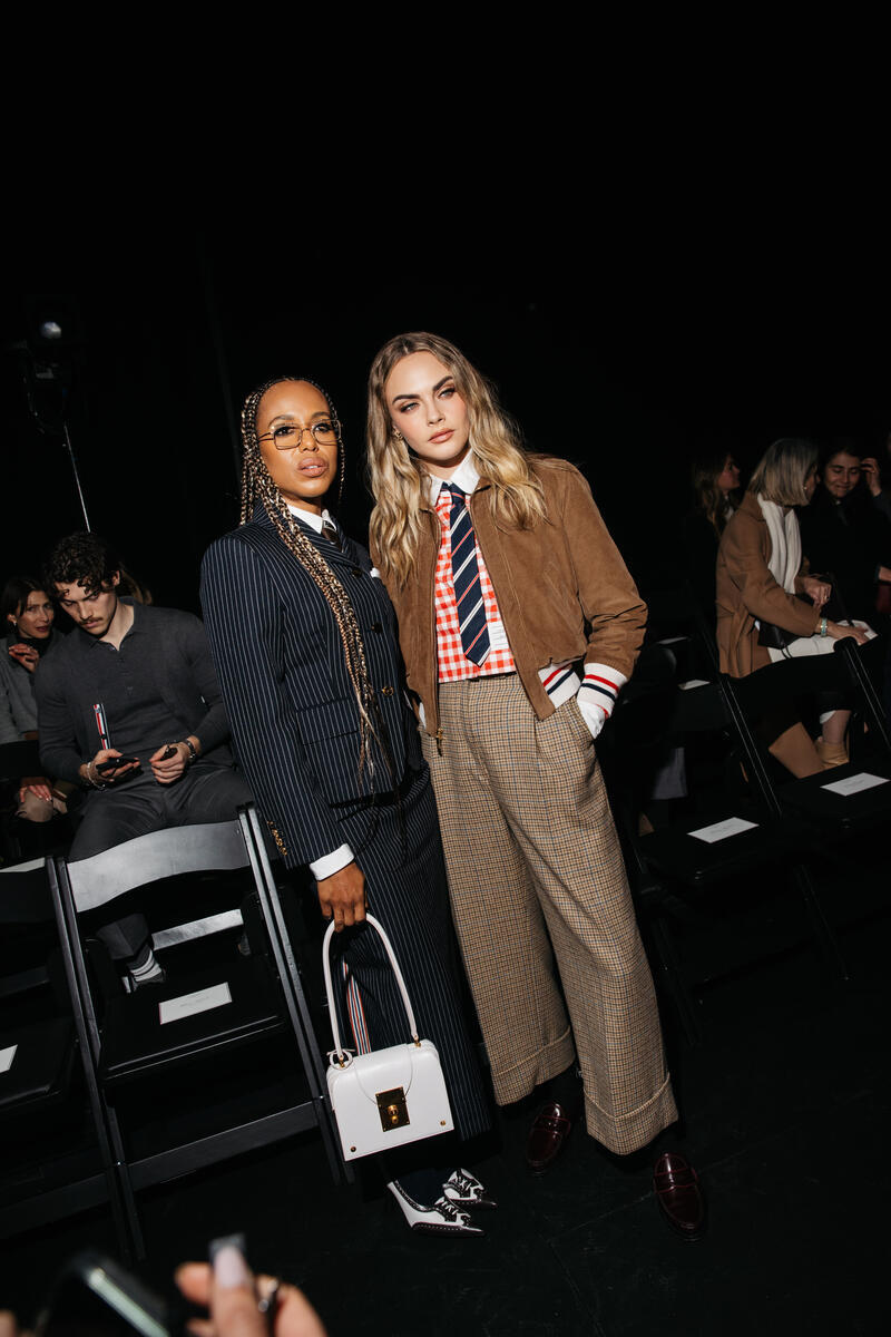 Kerry Washington and Cara Delevingne at Thom Browne's fall 2025 fashion show on Feb. 11 in New York, nyfw, skirt suit, front row