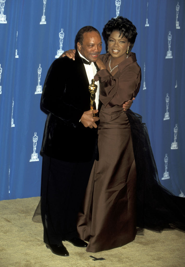 Quincy Jones and Oprah Winfrey at the 1995 Oscars, red carpet, awards