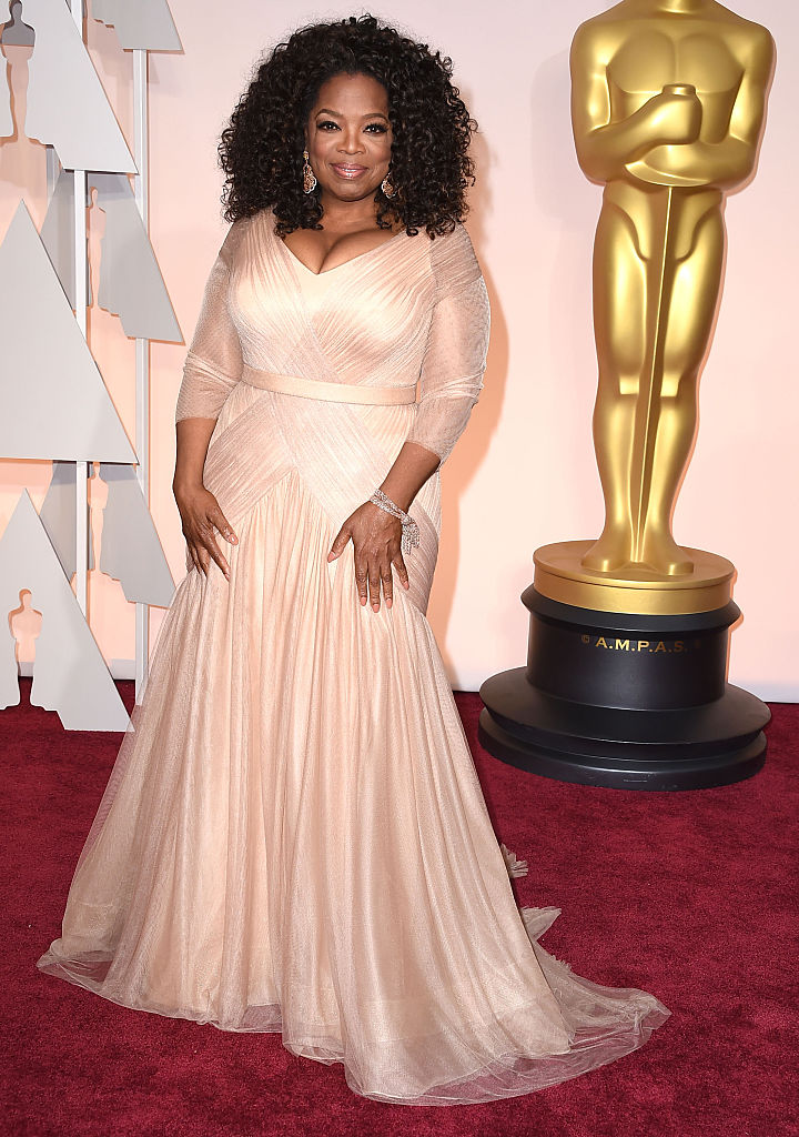 Oprah Winfrey at the 2015 Oscars, red carpet, Vera Wang, awards