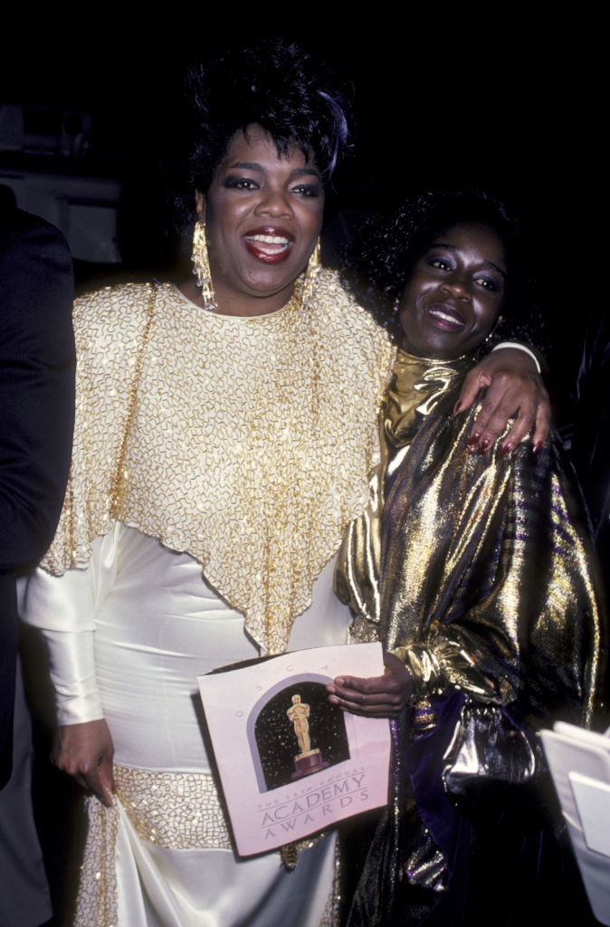 Oprah Winfrey at the 1986 Oscars, red carpet, awards