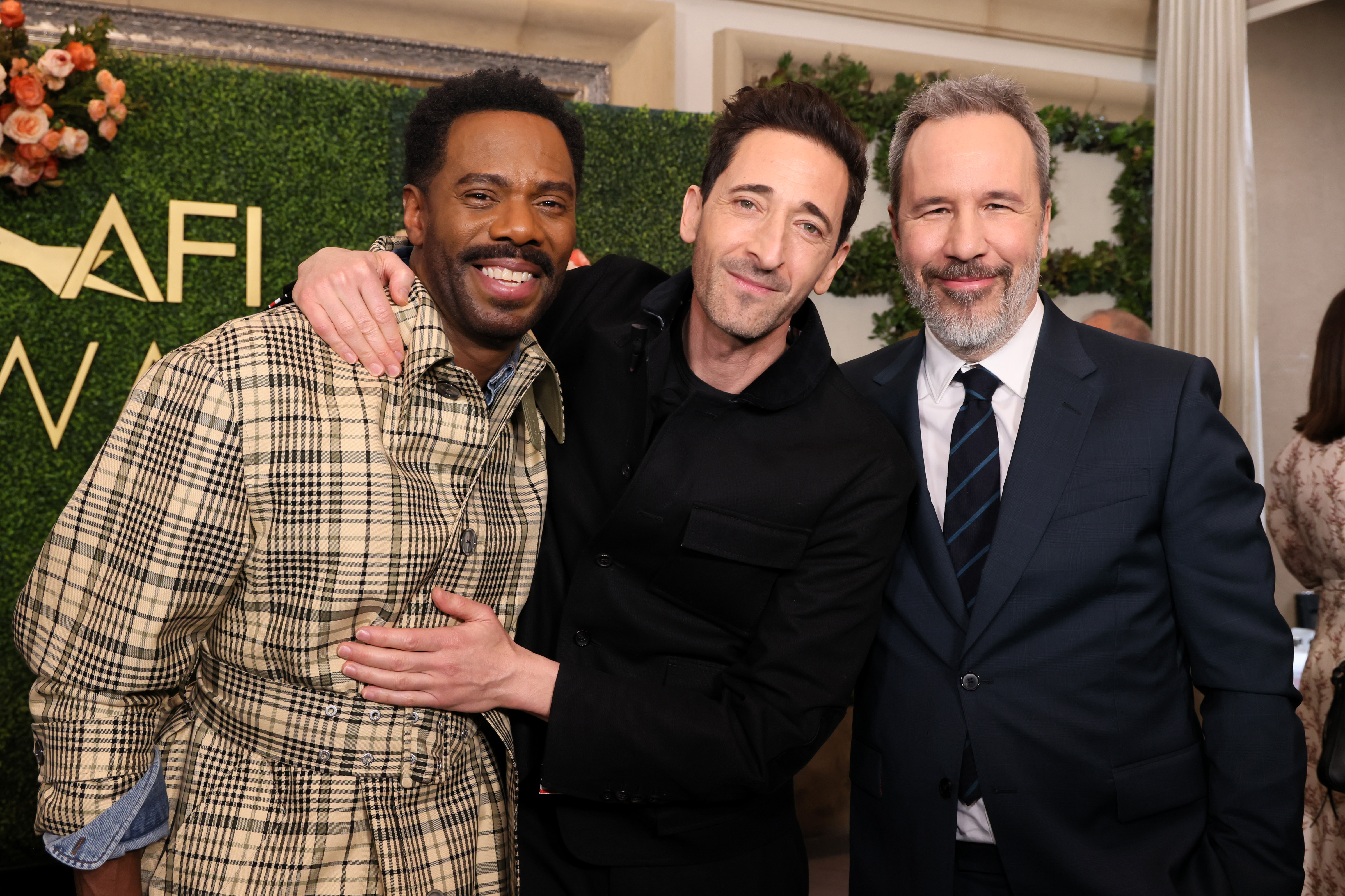 LOS ANGELES, CALIFORNIA - FEBRUARY 06: (L-R) Colman Domingo, Adrien Brody and Denis Villeneuve attend the AFI Awards at Four Seasons Hotel Los Angeles at Beverly Hills on February 06, 2025 in Los Angeles, California. (Photo by Rodin Eckenroth/Getty Images for AFI)