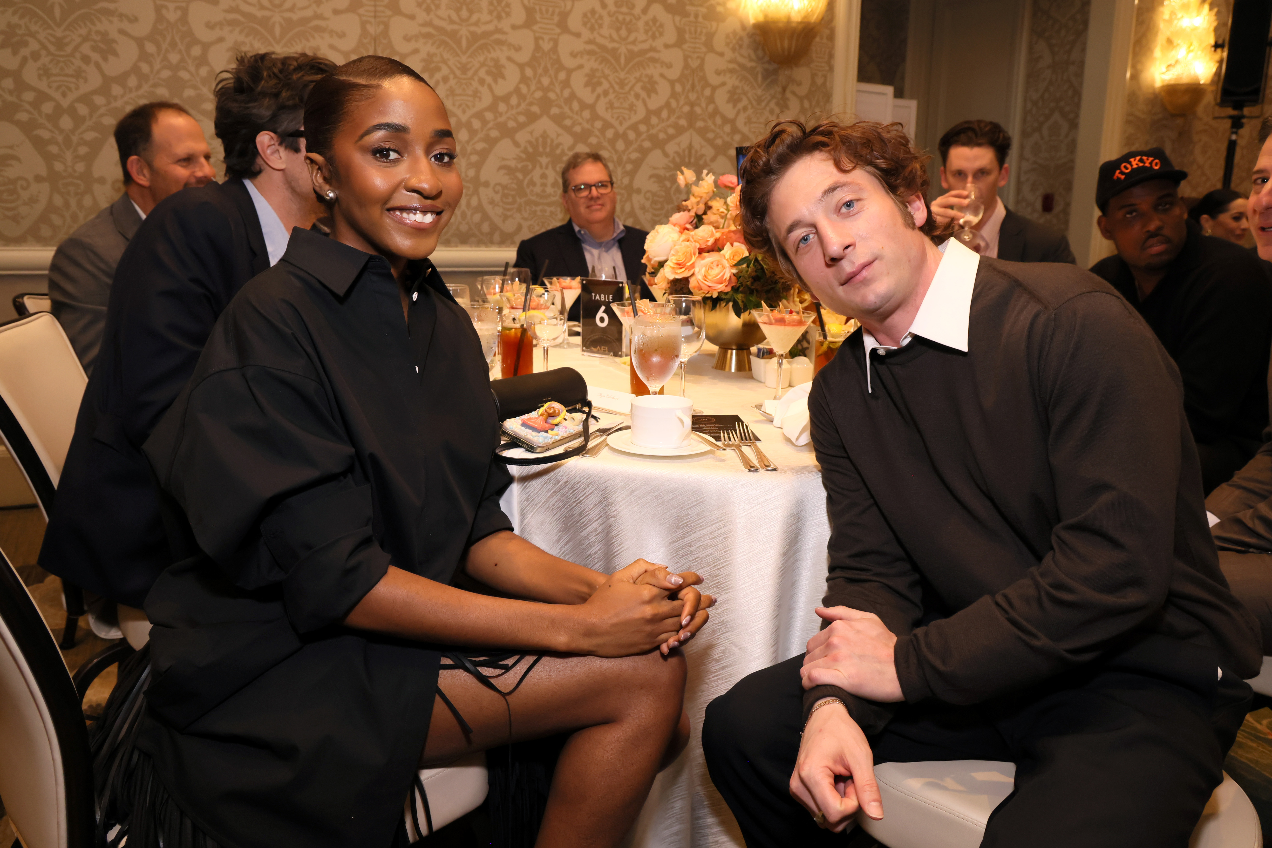 LOS ANGELES, CALIFORNIA - FEBRUARY 06: (L-R) Ayo Edebiri and Jeremy Allen White attend the AFI Awards at Four Seasons Hotel Los Angeles at Beverly Hills on February 06, 2025 in Los Angeles, California. (Photo by Rodin Eckenroth/Getty Images for AFI)