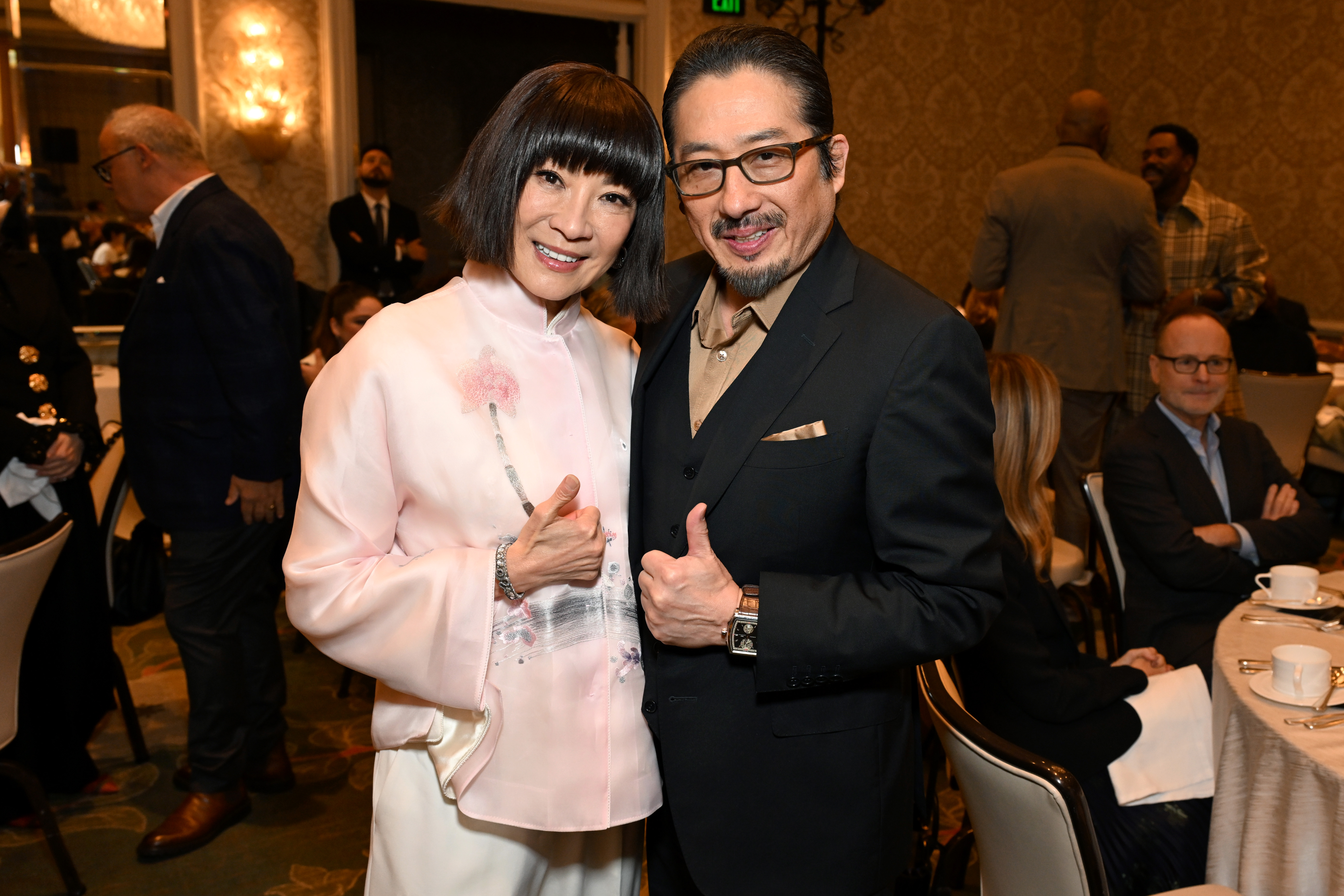 LOS ANGELES, CALIFORNIA - FEBRUARY 06: (L-R) Michelle Yeoh and Hiroyuki Sanada attend the AFI Awards at Four Seasons Hotel Los Angeles at Beverly Hills on February 06, 2025 in Los Angeles, California. (Photo by Michael Kovac/Getty Images for AFI)