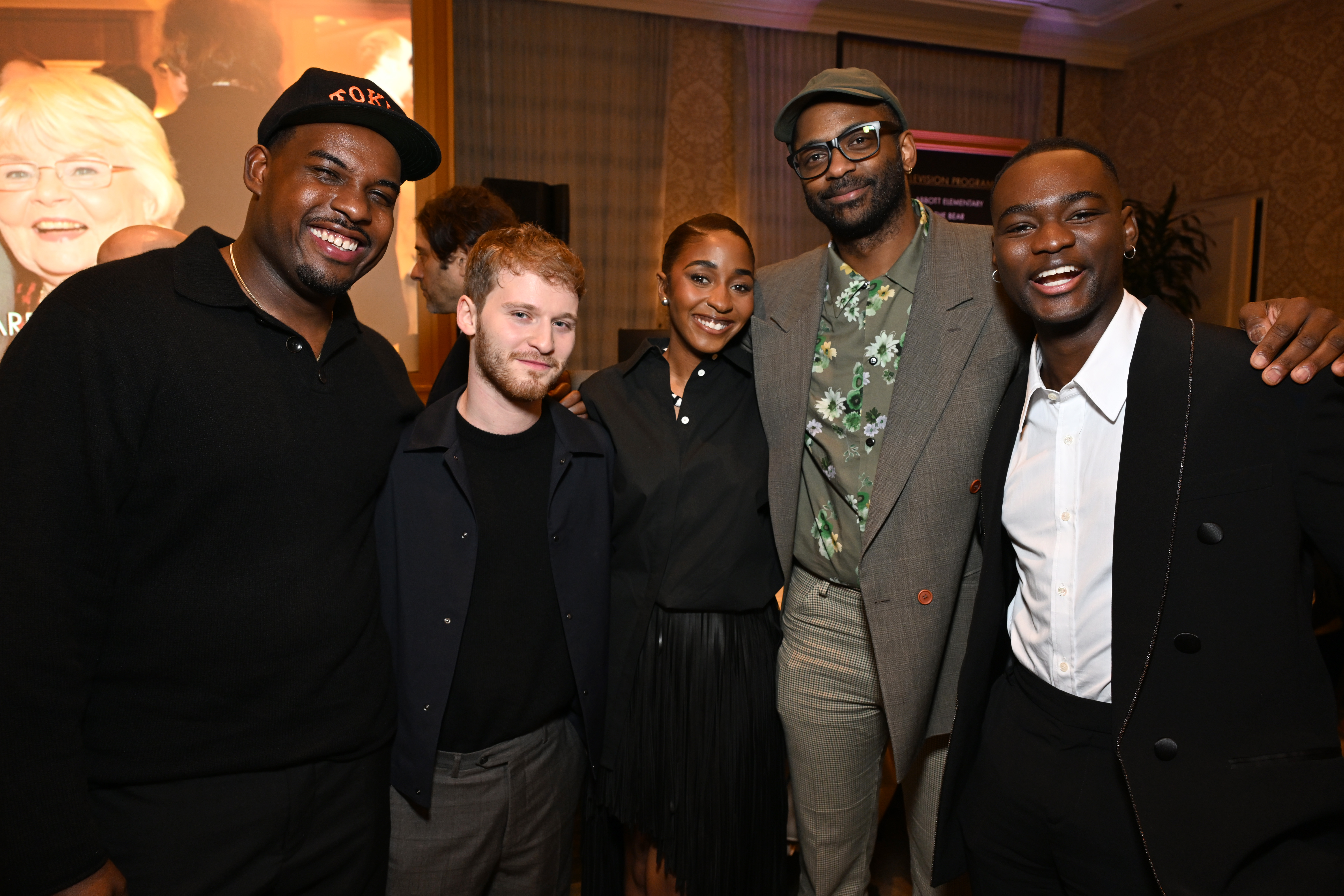 LOS ANGELES, CALIFORNIA - FEBRUARY 06: (L-R) Lionel Boyce, Fred Hechinger, Ayo Edebiri, RaMell Ross and Ethan Herisse attend the AFI Awards at Four Seasons Hotel Los Angeles at Beverly Hills on February 06, 2025 in Los Angeles, California. (Photo by Michael Kovac/Getty Images for AFI)