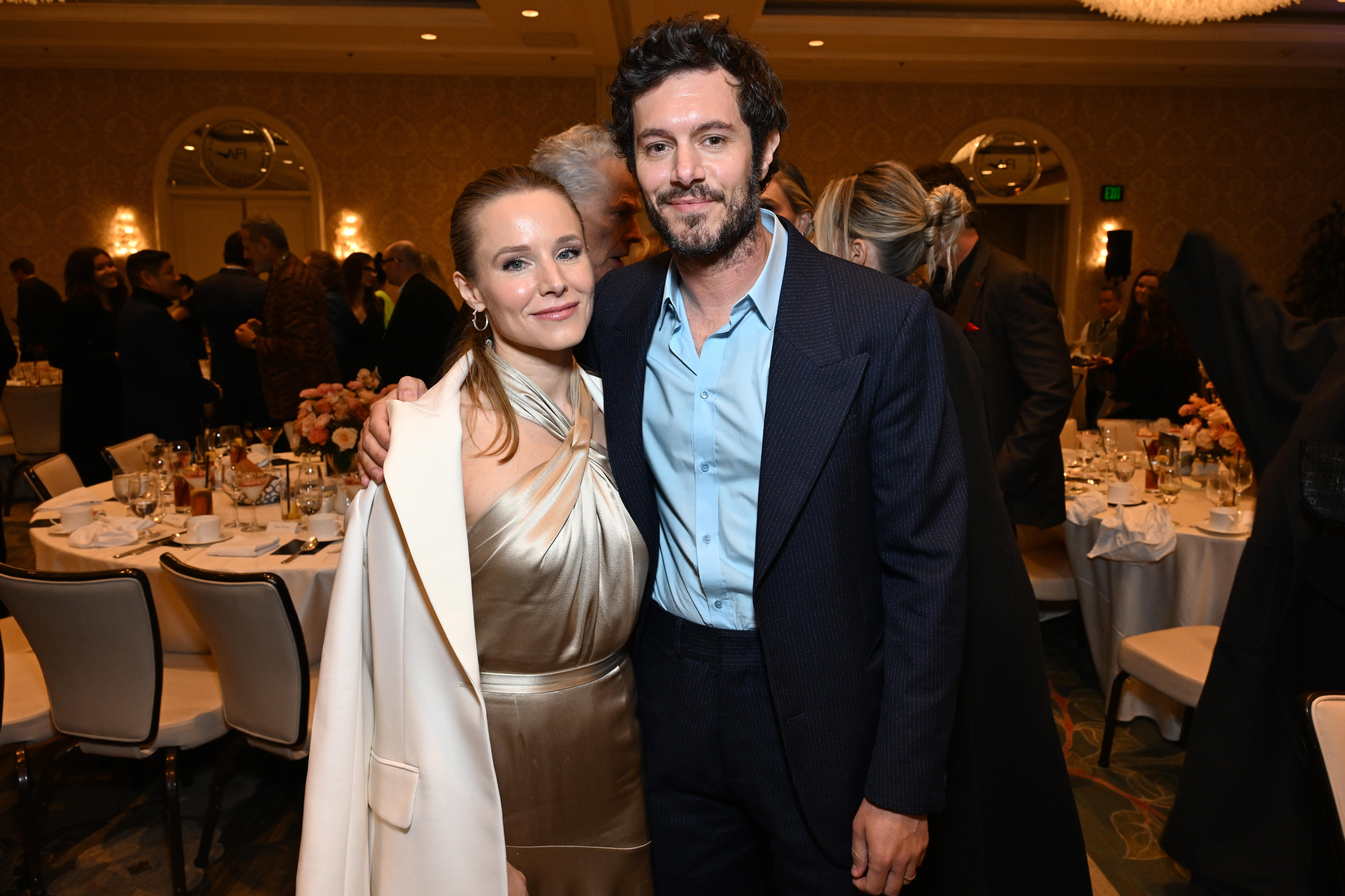 LOS ANGELES, CALIFORNIA - FEBRUARY 06: (L-R) Kristen Bell and Adam Brody attend the AFI Awards at Four Seasons Hotel Los Angeles at Beverly Hills on February 06, 2025 in Los Angeles, California. (Photo by Michael Kovac/Getty Images for AFI)
