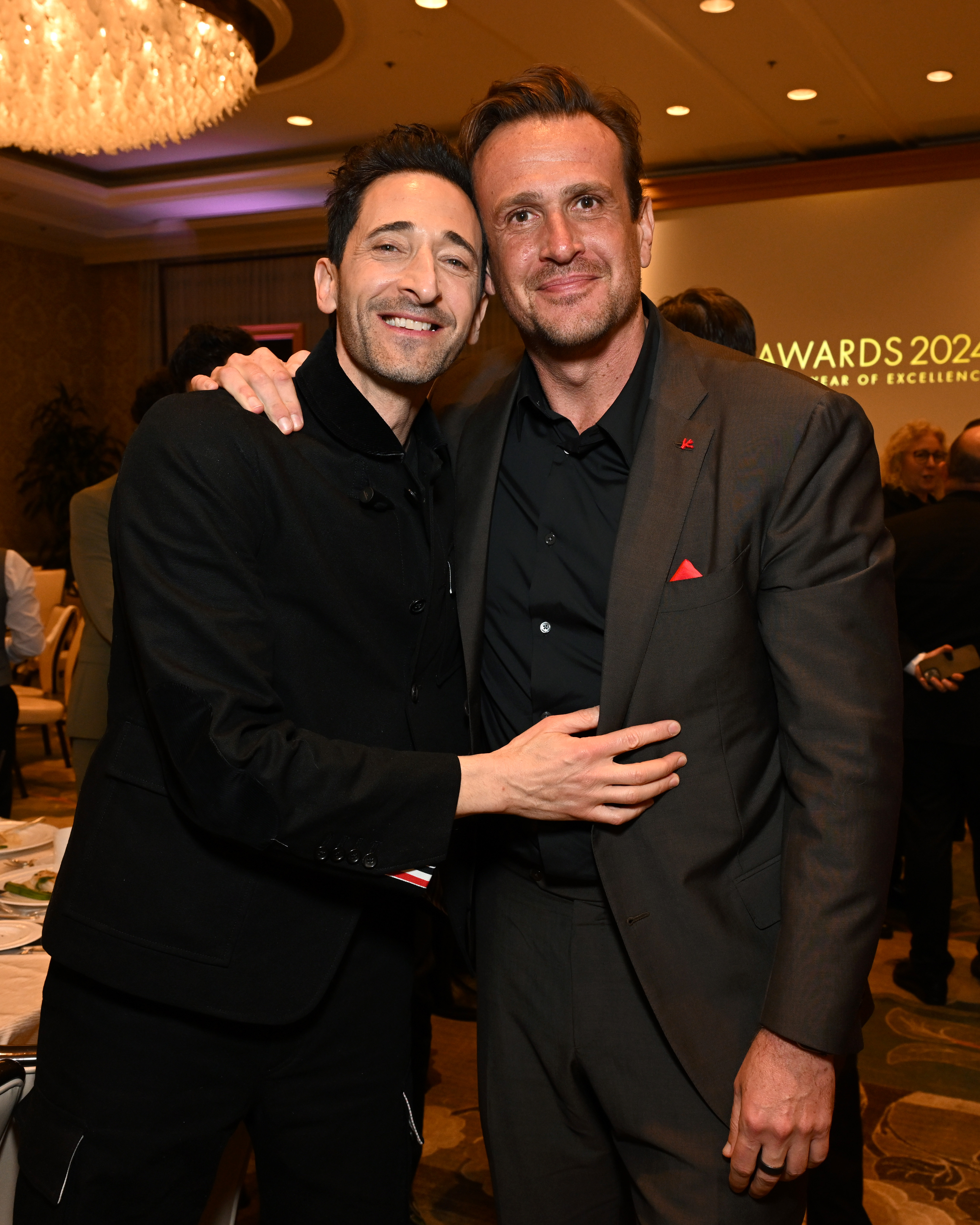LOS ANGELES, CALIFORNIA - FEBRUARY 06: (L-R) Adrien Brody and Jason Segel attend the AFI Awards at Four Seasons Hotel Los Angeles at Beverly Hills on February 06, 2025 in Los Angeles, California. (Photo by Michael Kovac/Getty Images for AFI)