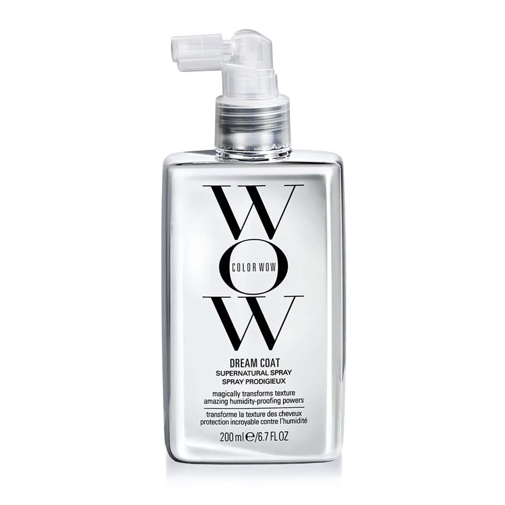 shiny grey and black bottle of spray with stylized font on its front