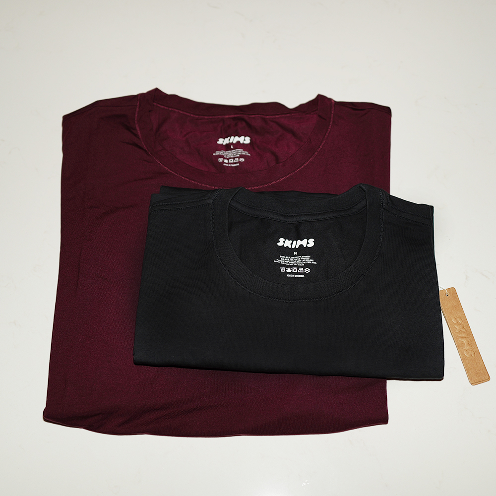 WWD Shop Director Adam Mansuroglu tests men's T-shirts from Skims.