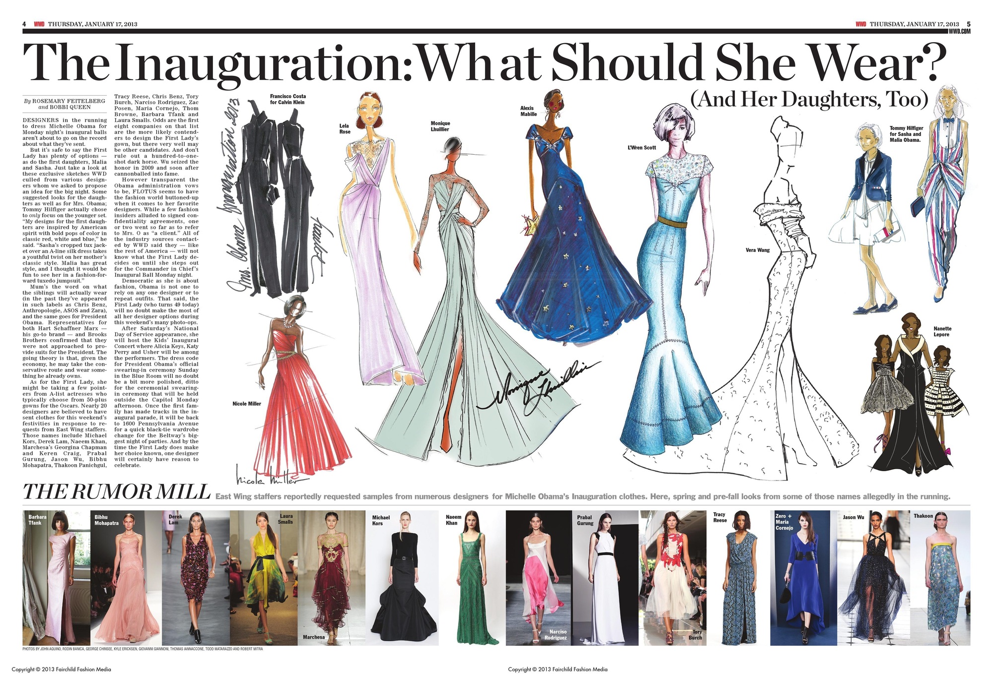 "The Inauguration: What Should She Wear?" appeared in WWD on Jan. 17, 2013.