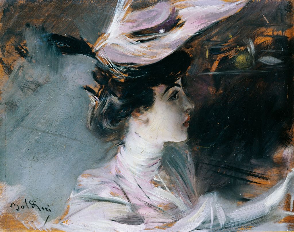 The Portrait of Lina Cavalieri with a new hat, by Giovanni Boldini (1842-1931).