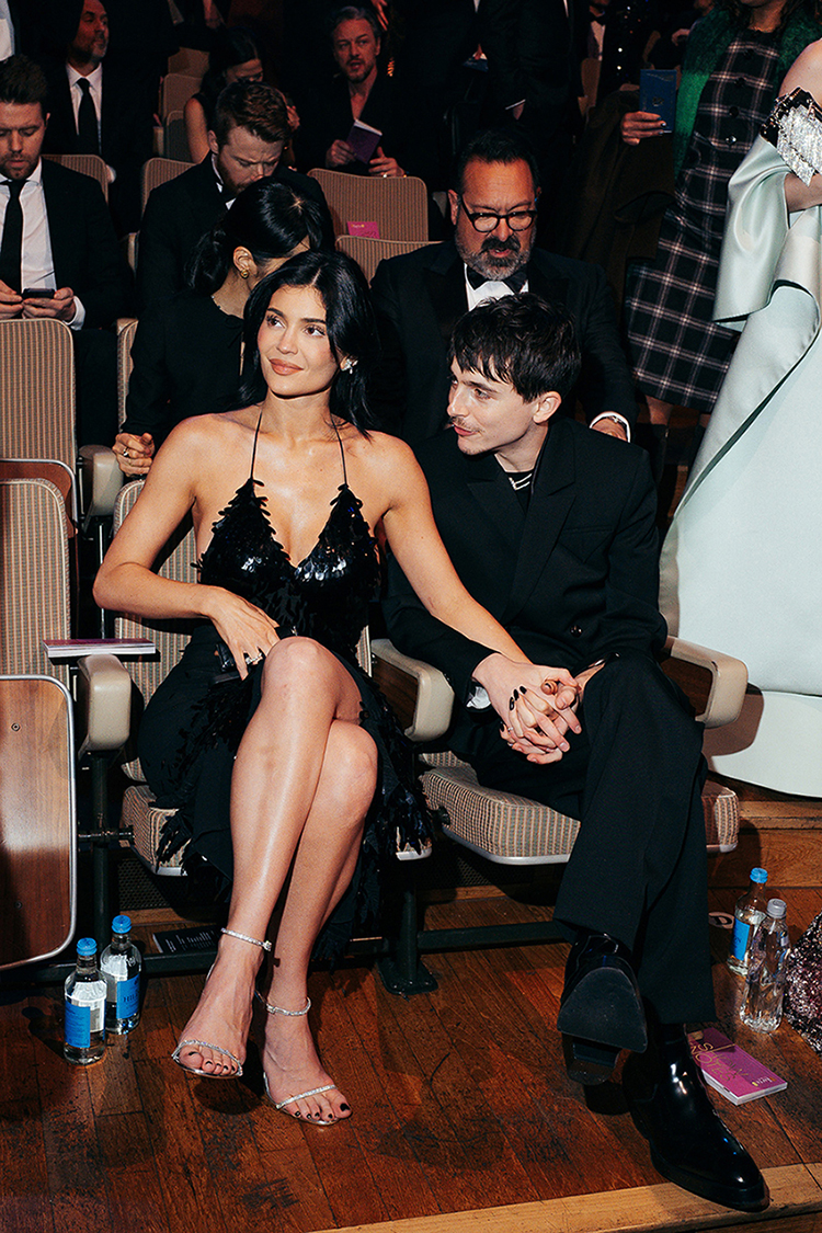 Kylie Jenner and Timothée Chalamet at the 2025 BAFTA Awards on Feb. 16 in London, backless sequined dress