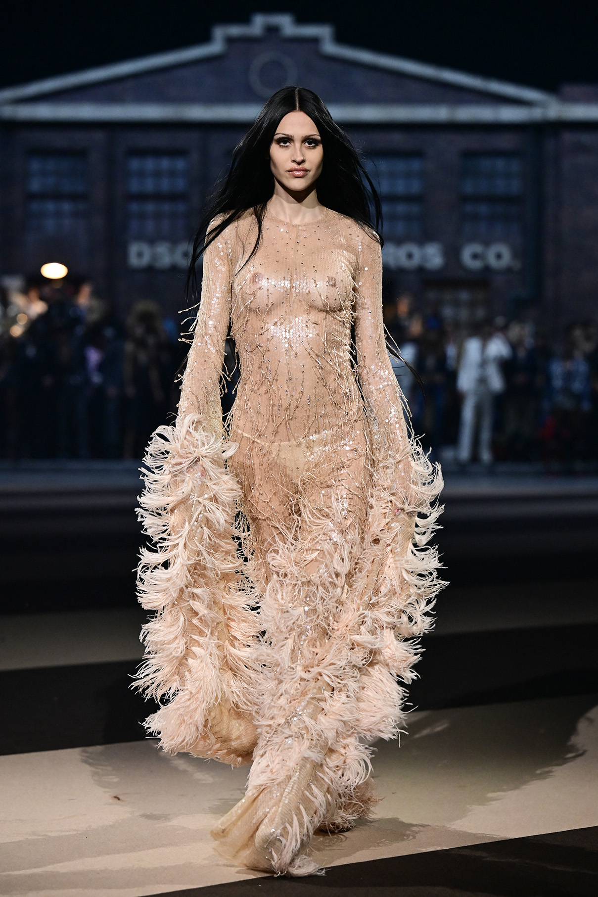 A model presents a creation by Dsquared2 for the Womenswear Ready-to-wear Fall-Winter 2025/2026 collection as part of the Milan Fashion Week, in Milan on February 25, 2025. (Photo by Piero CRUCIATTI / AFP) (Photo by PIERO CRUCIATTI/AFP via Getty Images)