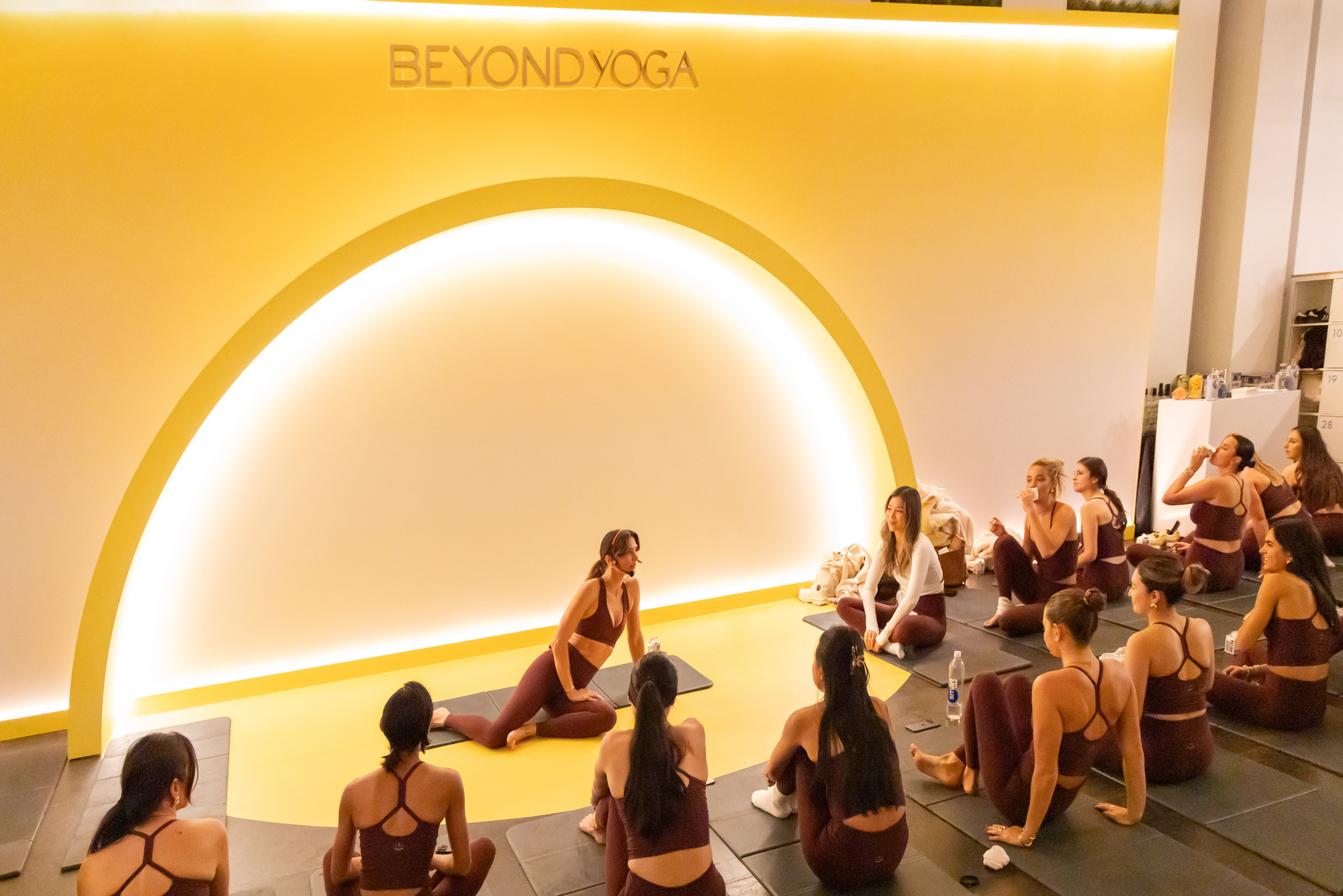 A class at the Beyond Yoga New York pop up.