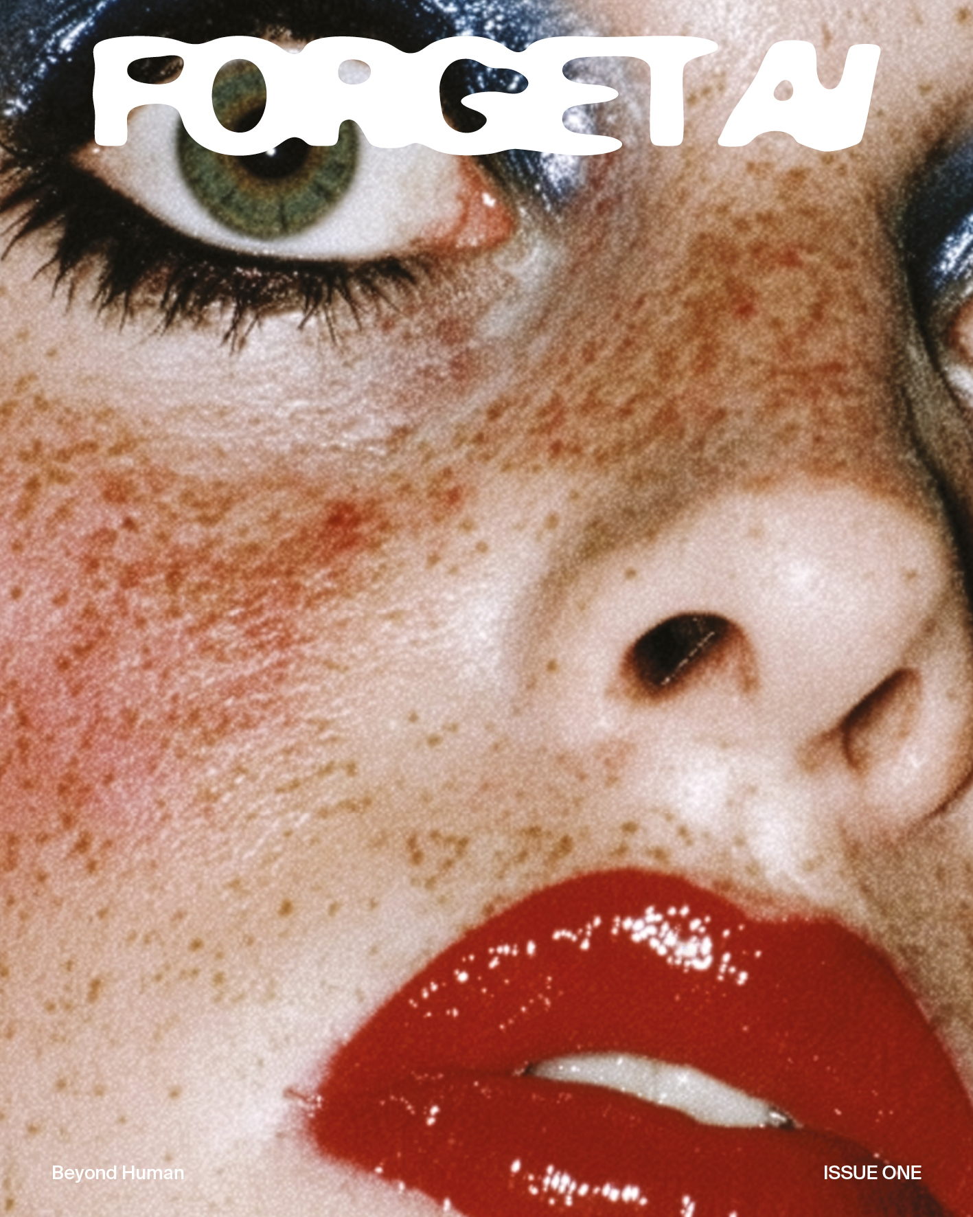 One of the covers of Forget AI's Issue One titled "Beyond Human."